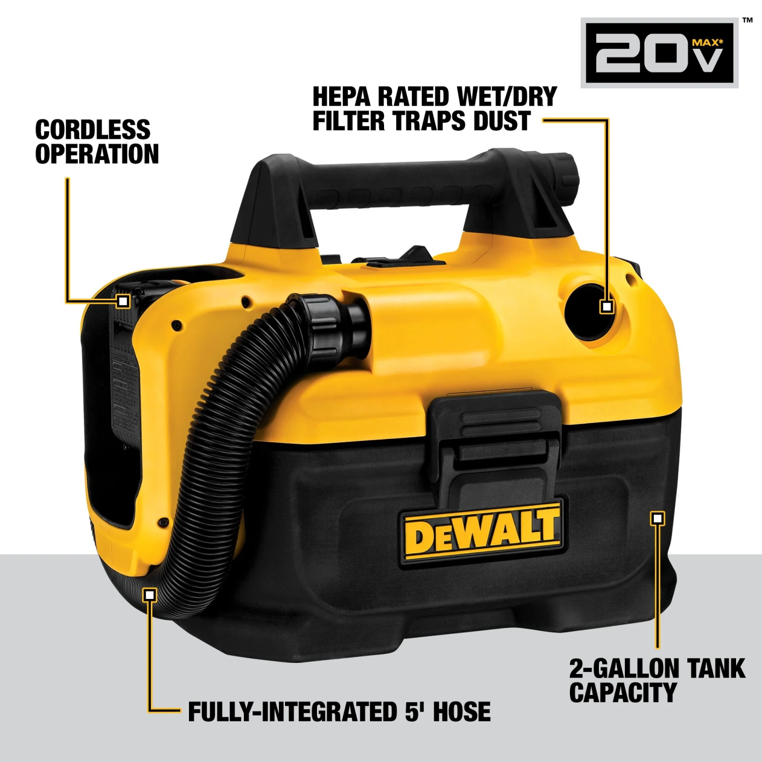 DEWALT 20-volt Max 2.0-Gallon Cordless Wet/Dry Shop Vacuum (Battery Not Included) 3 DEWALT 20-volt Max 2.0-Gallon Cordless Wet/Dry Shop Vacuum (Battery Not Included) -DeWALT 07817232