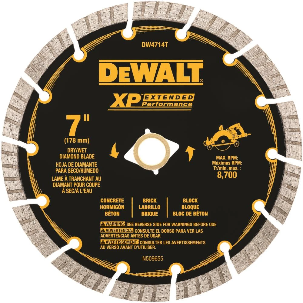 DEWALT XP 7-in Wet/Dry Segmented Turbo Rim Diamond Saw Blade 1 DEWALT XP 7-in Wet/Dry Segmented Turbo Rim Diamond Saw Blade -DeWALT 07985329