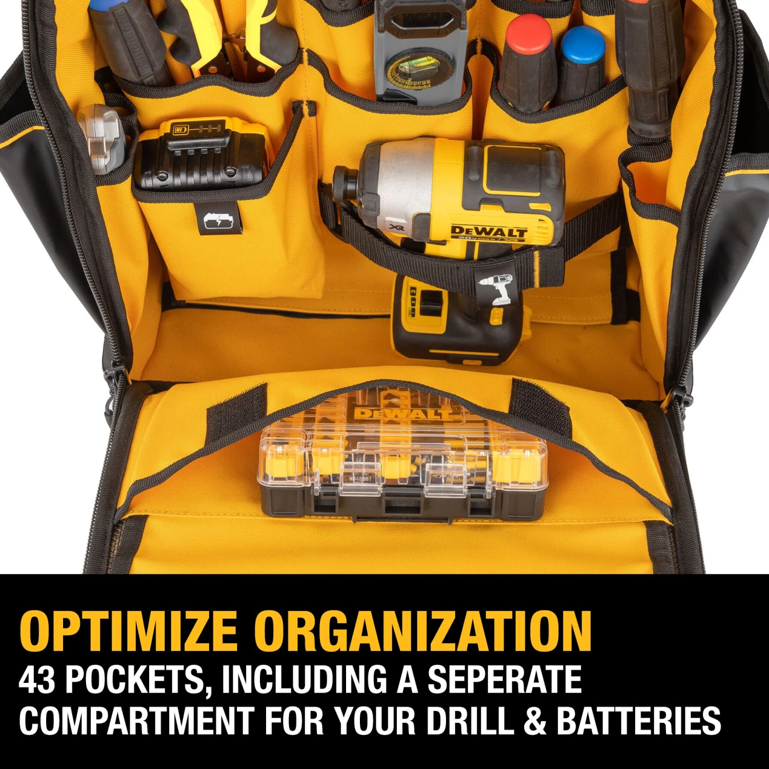 DEWALT Black - Yellow Polyester 7.75-in W X 18.75-in D X 13.75-in L Zippered Backpack 3 DEWALT Black - Yellow Polyester 7.75-in W X 18.75-in D X 13.75-in L Zippered Backpack -DeWALT 63658213