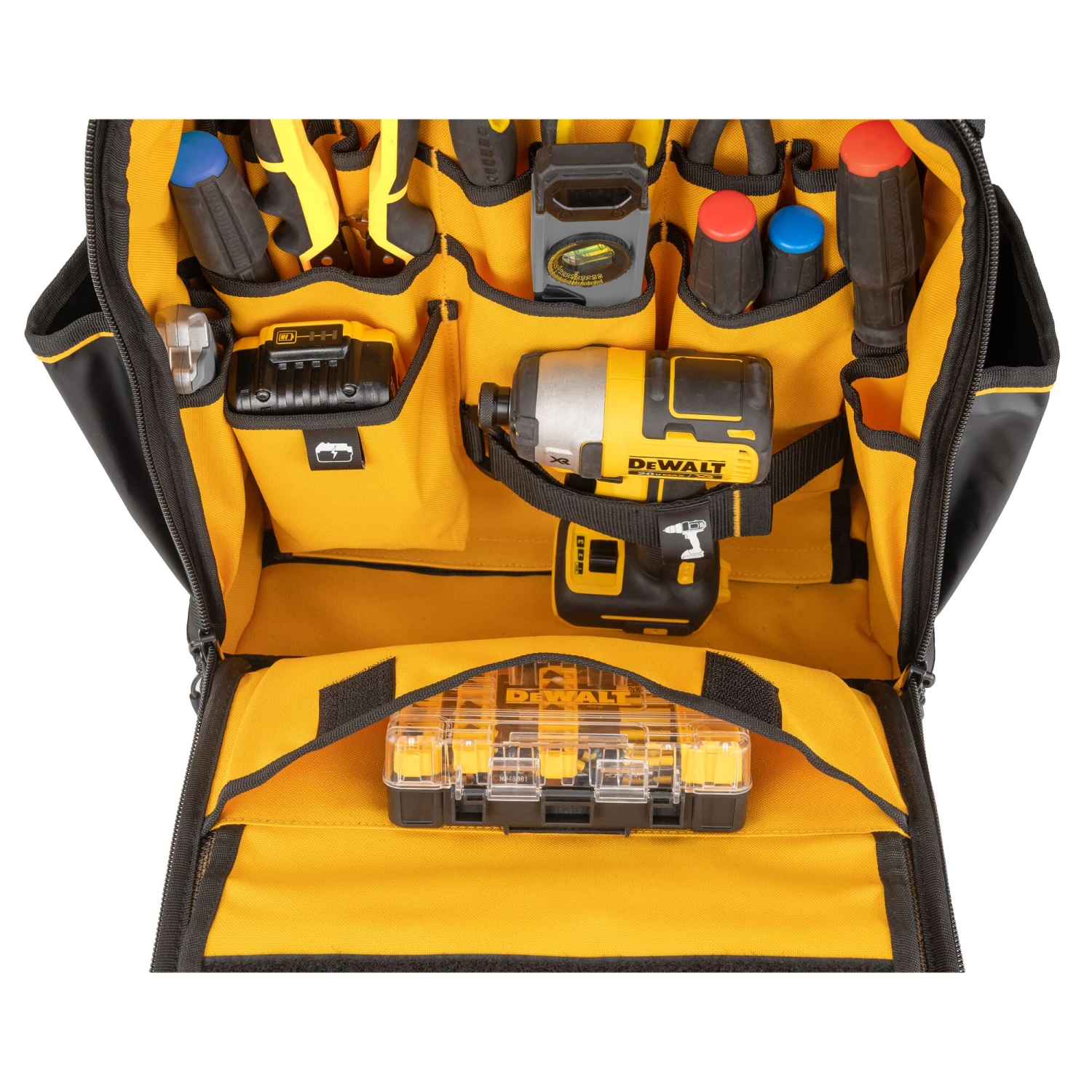 DEWALT Black - Yellow Polyester 7.75-in W X 18.75-in D X 13.75-in L Zippered Backpack 15 DEWALT Black - Yellow Polyester 7.75-in W X 18.75-in D X 13.75-in L Zippered Backpack -DeWALT 63658225