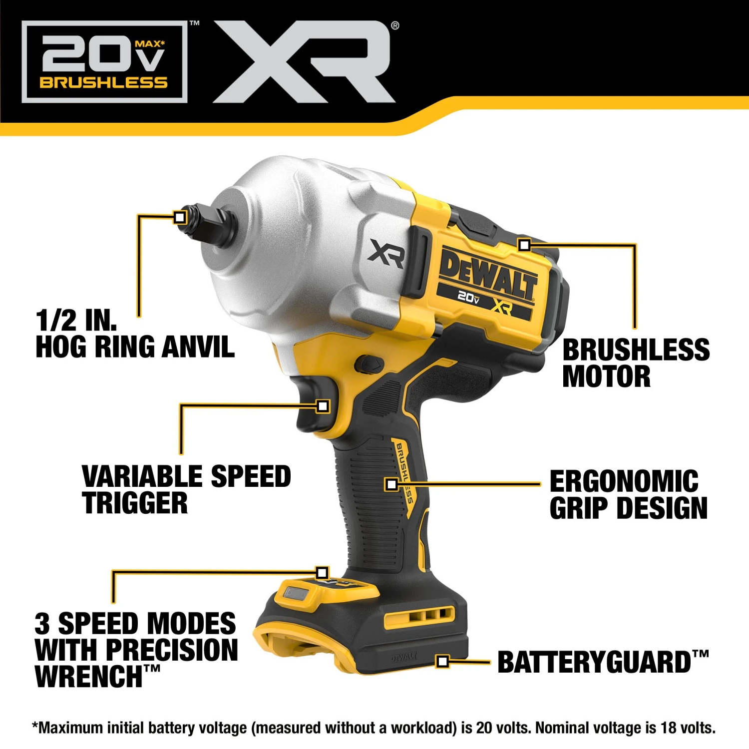 DEWALT XR 20-volt Max Variable Speed Brushless 1/2-in Drive Cordless Impact Wrench (Battery Not Included And Charger Not Included) 3 DEWALT XR 20-volt Max Variable Speed Brushless 1/2-in Drive Cordless Impact Wrench (Battery Not Included And Charger Not Included) -DeWALT 65360985