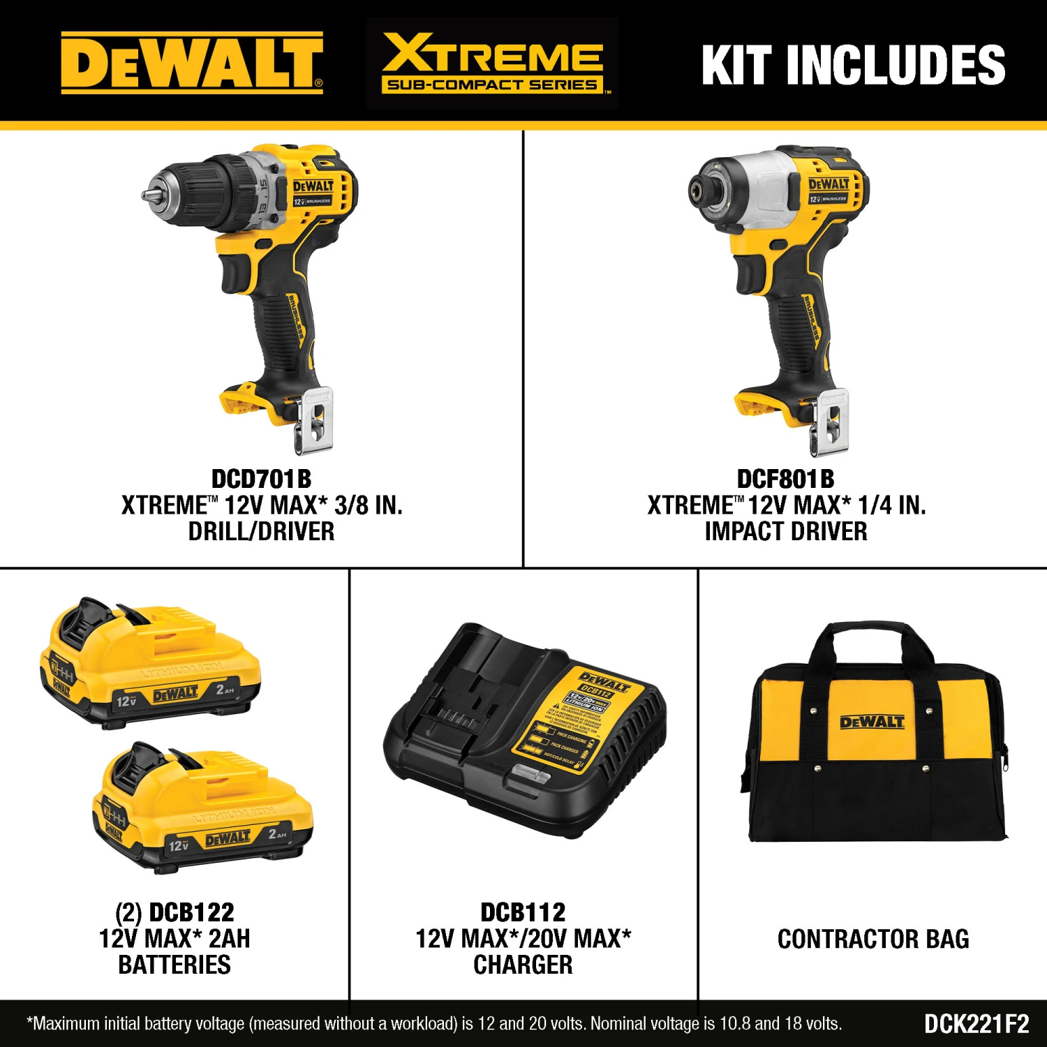 DEWALT XTREME 2-Tool 12V MAX XR Brushless DrilI/Impact Driver With Bag (2-Batteries And Charger Included) 2 DEWALT XTREME 2-Tool 12V MAX XR Brushless DrilI/Impact Driver With Bag (2-Batteries And Charger Included) -DeWALT 66124487