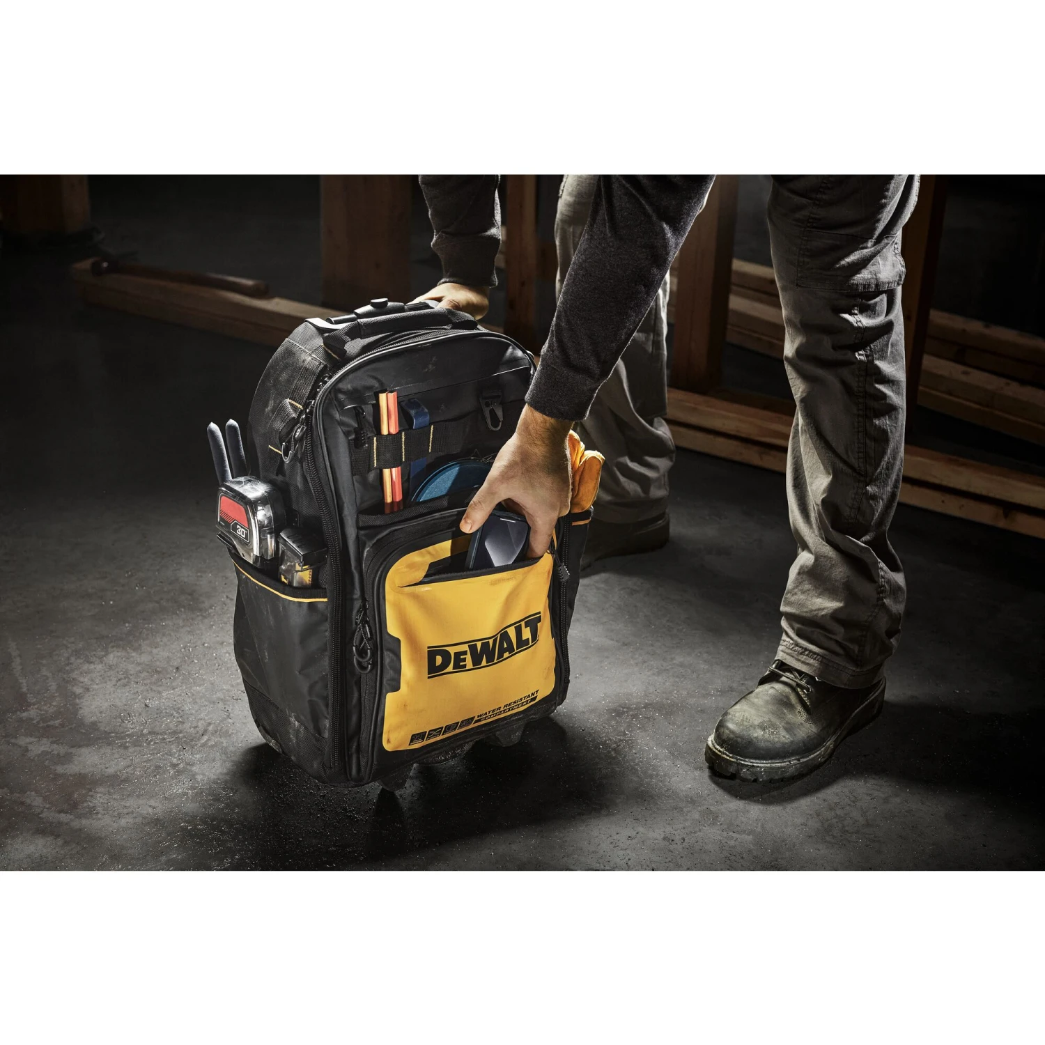 DEWALT Black/Yellow Ballistic Nylon 9.375-in W X 21.125-in D X 13.75-in L Zippered Rolling Backpack 14 DEWALT Black/Yellow Ballistic Nylon 9.375-in W X 21.125-in D X 13.75-in L Zippered Rolling Backpack -DeWALT 66266584