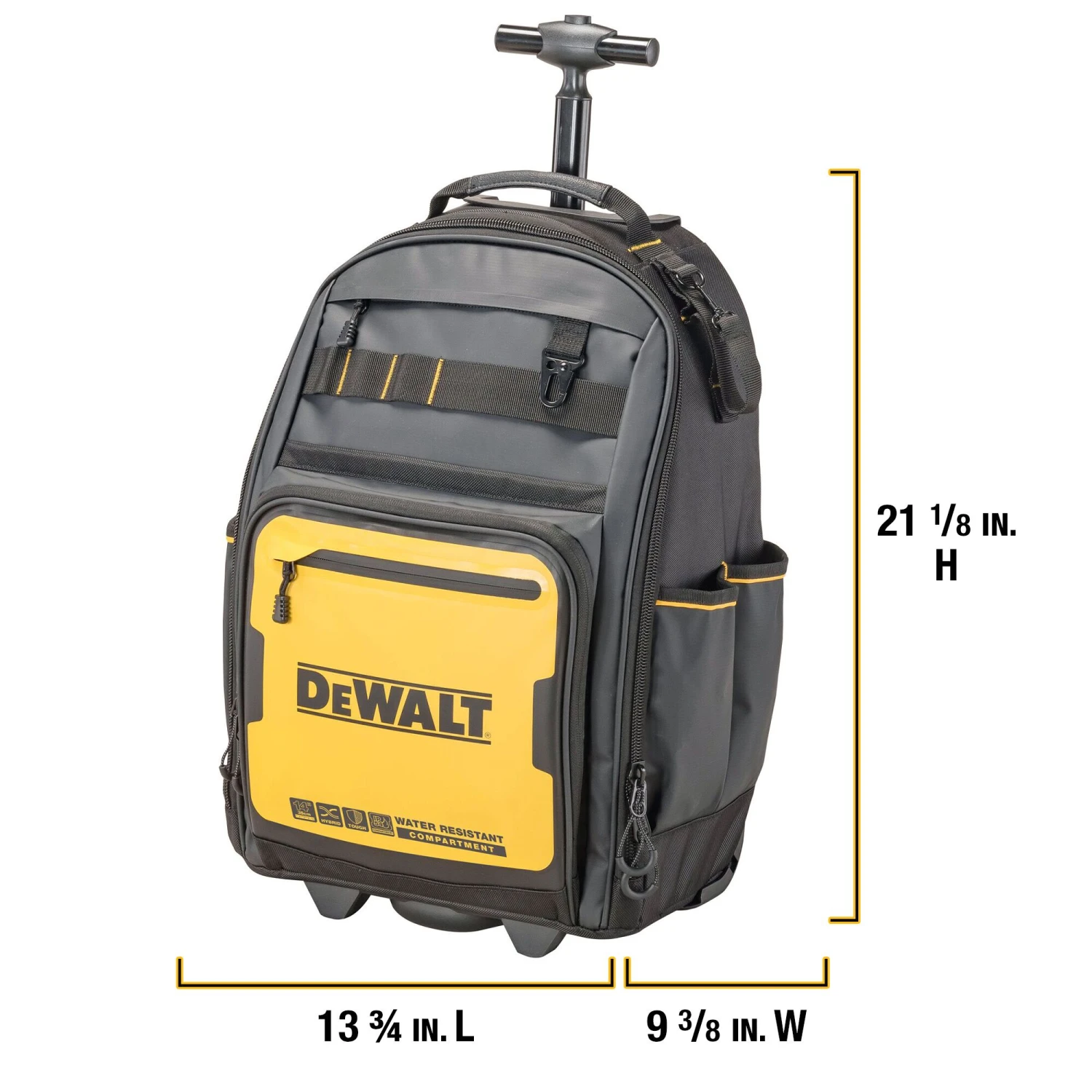 DEWALT Black/Yellow Ballistic Nylon 9.375-in W X 21.125-in D X 13.75-in L Zippered Rolling Backpack 2 DEWALT Black/Yellow Ballistic Nylon 9.375-in W X 21.125-in D X 13.75-in L Zippered Rolling Backpack -DeWALT 66266586