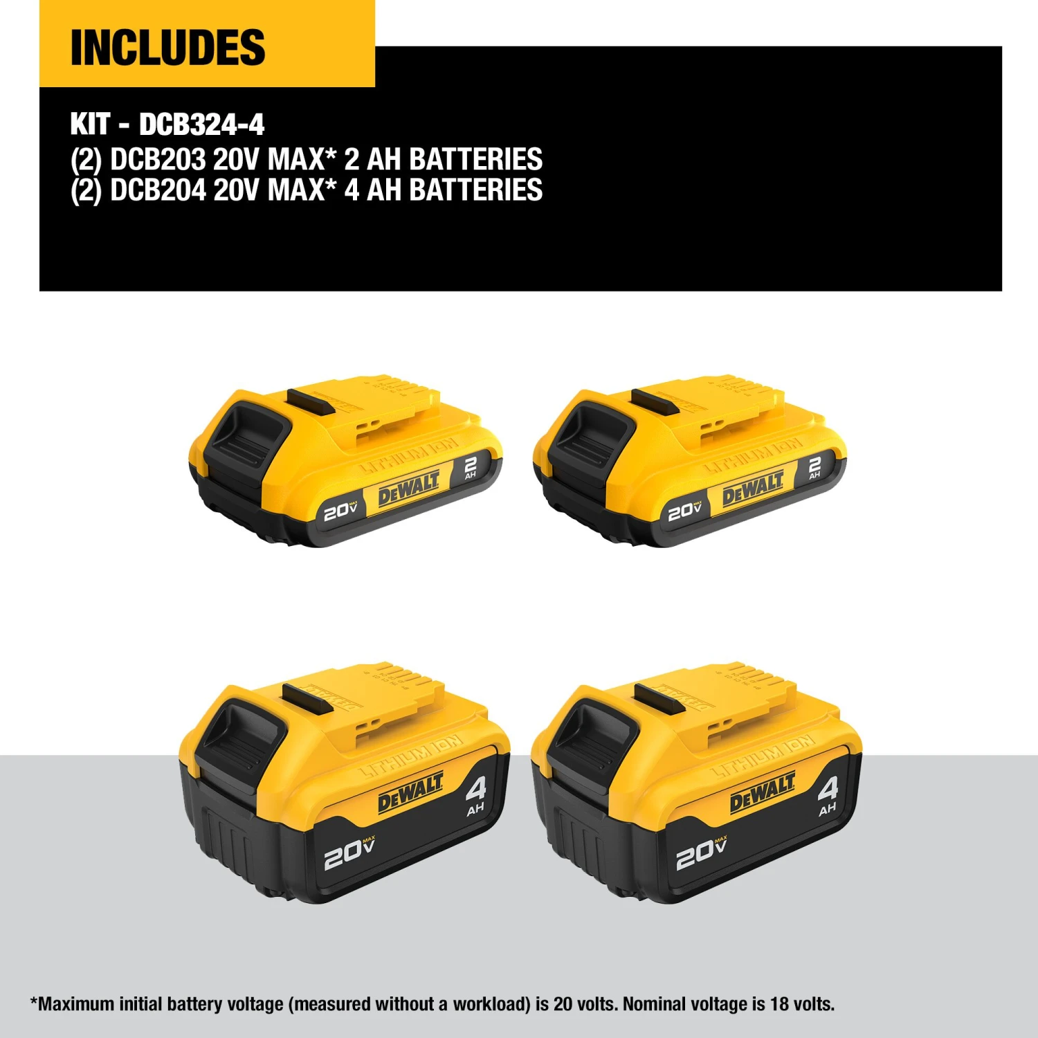 DEWALT 20 -Volt 4 -Pack Lithium-ion ( 2 Ah 4 Ah Battery ) 3 DEWALT 20 -Volt 4 -Pack Lithium-ion ( 2 Ah 4 Ah Battery ) -DeWALT 67379845