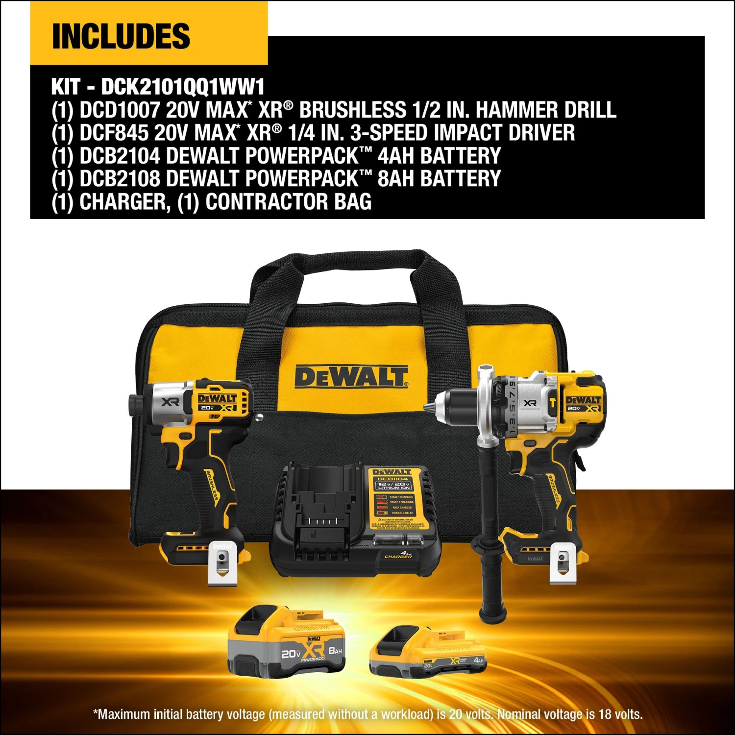 DEWALT 20-volt Max 2 -Tool Brushless Power Tool Combo Kit With Soft Case ( 2 -Batteries Included And Charger Included ) 2 DEWALT 20-volt Max 2 -Tool Brushless Power Tool Combo Kit With Soft Case ( 2 -Batteries Included And Charger Included ) -DeWALT 71133903